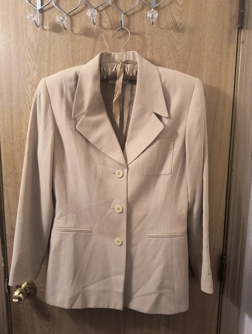 Vintage 90s Kasper A.S.L. Structured Blazer Neutral Tan Minimalist Career Read - Picture 8 of 8
